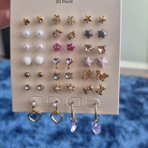 Gold-Tone Multi Earring Set with Purple Accent Drops